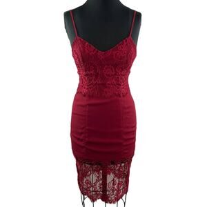 Lovers + Friends Red Sleeveless V-Neck Lace Overlay Devoted Dress Size XS
